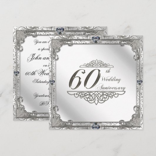 Uitnodigingskaart 60ste huwelijksverjaardag kaart (Voorkant / Achterkant)