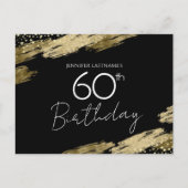 Uitnodigingskaart 60ste verjaardagsfeest goud zwar briefkaart (Voorkant)