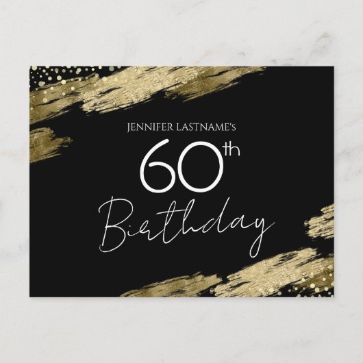 Uitnodigingskaart 60ste verjaardagsfeest goud zwar briefkaart (Voorkant)