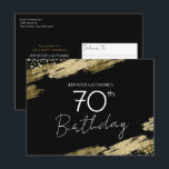 Uitnodigingskaart 70ste verjaardagsfeest Goud Zwar Briefkaart<br><div class="desc">Elegant namaak goud folie verfspatten ontwerp. Alle tekst is aanpasbaar en gemakkelijk te veranderen voor uw eigen feestbehoeften. Geweldig elegant sjabloonontwerp voor 70ste verjaardag.</div>