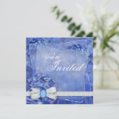 Uitnodigingskaart Blauw Hydrangea Feest Kaart (Staand voorkant)