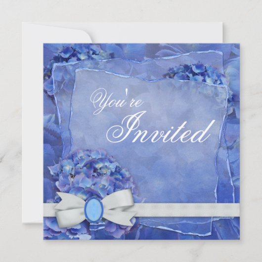 Uitnodigingskaart Blauw Hydrangea Feest Kaart (Voorkant)