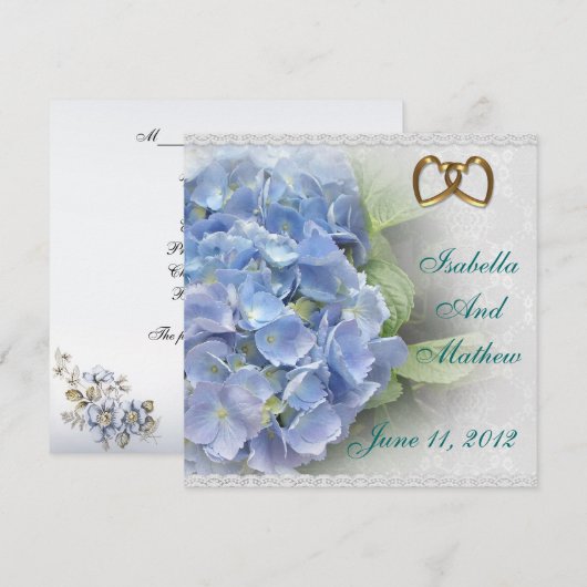 Uitnodigingskaart Blauwe hydrangea en kant Kaart (Voorkant / Achterkant)