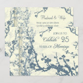 Uitnodigingskaart 'Blue Floral 25th Anniversary' Kaart (Voorkant / Achterkant)