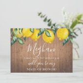 Uitnodigingskaart bruidsmeisje Citroenen en hout Kaart (Staand voorkant)