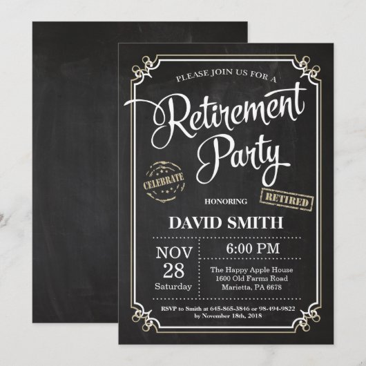 Uitnodigingskaart Chalkboard bij pensionering Kaart (Voorkant / Achterkant)