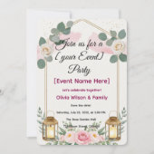 Uitnodigingskaart Elegante Bloemlantaarn Kaart (Voorkant)