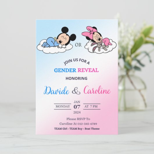 Uitnodigingskaart geslacht onthulling kaart (Staand voorkant)