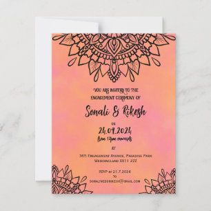 Uitnodigingskaart Mandala Roze & Oranje voor verlo Kaart