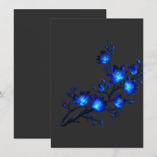 Uitnodigingskaart met blauwe gloeiende bloemtak kaart