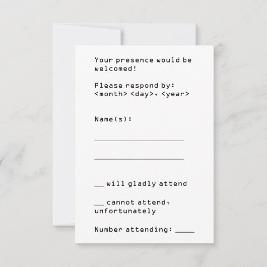 Uitnodigingskaart met computer thema en digitale s RSVP kaartje (Achterkant)