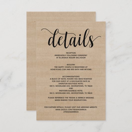 Uitnodigingskaart met details over boerenbruiloft informatiekaartje (Voorkant / Achterkant)