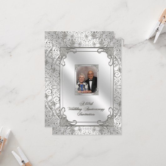 Uitnodigingskaart met foto voor 60-jarig huwelijks kaart (Voorkant / Achterkant in situ)