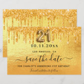 Uitnodigingskaart met gouden glitters voor 21e ver (Voorkant / Achterkant)