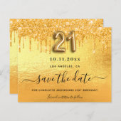 Uitnodigingskaart met gouden glitters voor 21e ver (Voorkant / Achterkant)