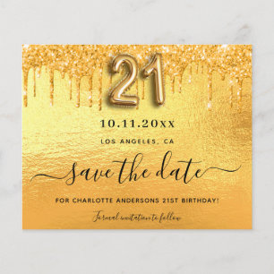 Uitnodigingskaart met gouden glitters voor 21e ver