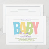 Uitnodigingskaart met letters voor een babyborrel kaart (Voorkant / Achterkant)