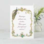 Uitnodigingskaart met pauwen en vergulde baroklijs kaart (Staand voorkant)