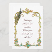 Uitnodigingskaart met pauwen en vergulde baroklijs kaart (Voorkant / Achterkant)