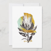 Uitnodigingskaart met protea bloem, gouden element kaart (Voorkant)