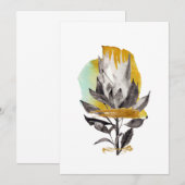 Uitnodigingskaart met protea bloem, gouden element kaart (Voorkant / Achterkant)
