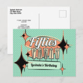 Uitnodigingskaart Mid-Century Fifties Feestje Briefkaart (Voorkant / Achterkant)
