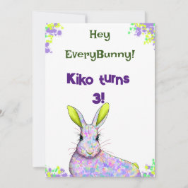 Uitnodigingskaart Paarse Konijnenfeestje Kaart