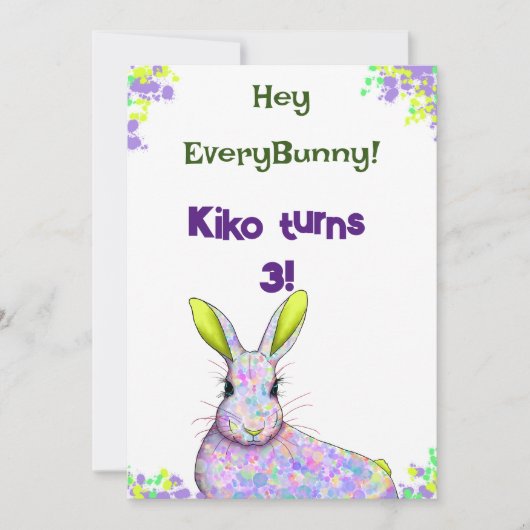 Uitnodigingskaart Paarse Konijnenfeestje Kaart (Voorkant)