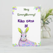 Uitnodigingskaart Paarse Konijnenfeestje Kaart (Staand voorkant)