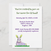 Uitnodigingskaart Paarse Konijnenfeestje Kaart (Achterkant)