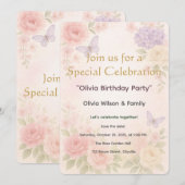 Uitnodigingskaart Pastel Waterverf Tuin Bloem Kaart (Voorkant / Achterkant)