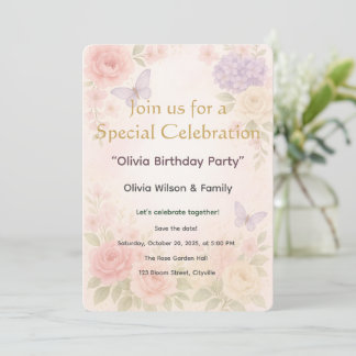 Uitnodigingskaart Pastel Waterverf Tuin Bloemen Kaart
