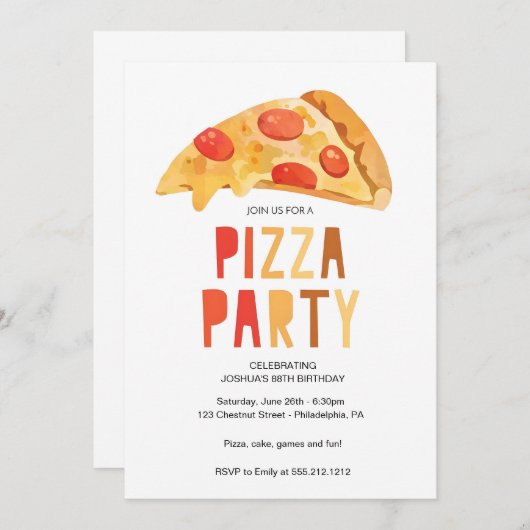 Uitnodigingskaart Pizzafeest, Uitnodiging Pensioen (Voorkant / Achterkant)