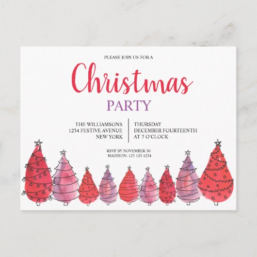 Uitnodigingskaart Rode Kerstbomen Feestje Uitnodiging Briefkaart (Voorkant)