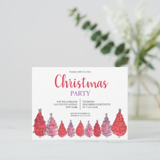 Uitnodigingskaart Rode Kerstbomen Feestje Uitnodiging Briefkaart (Staand voorkant)