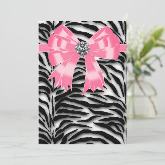 Uitnodigingskaart Roze Zebra Feestje Sjabloon Kaart (Staand voorkant)