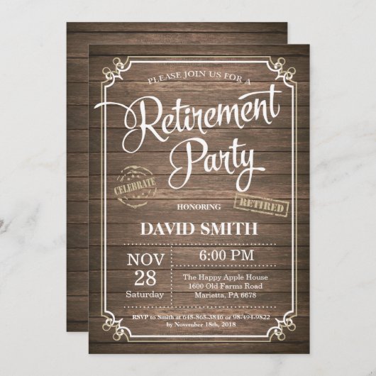 Uitnodigingskaart Rustige PARTIJ Hout Kaart (Voorkant / Achterkant)