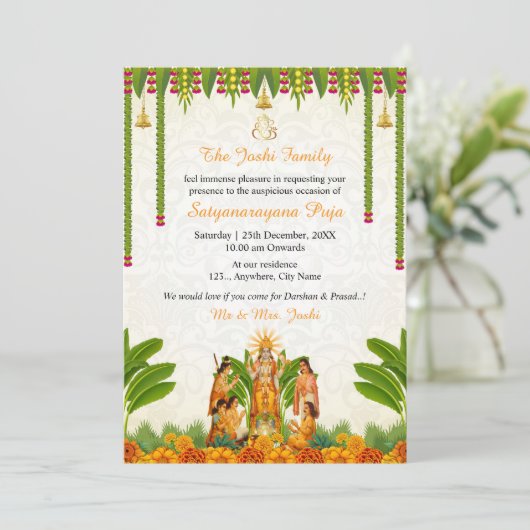 Uitnodigingskaart Satyanarayan Bhagwan Katha Kaart (Staand voorkant)