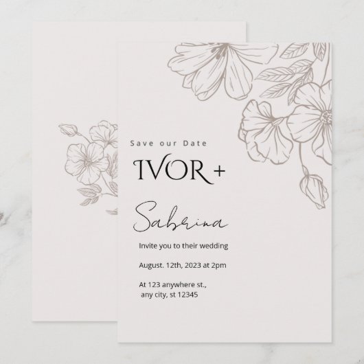 Uitnodigingskaart sjabloon voor elegante bruiloft kaart (Voorkant / Achterkant)