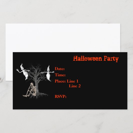 Uitnodigingskaart skelet spoken Halloween-feestje (Voorkant / Achterkant)