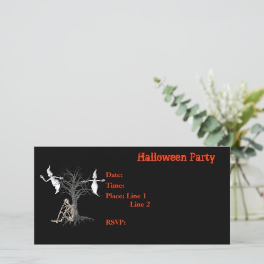 Uitnodigingskaart skelet spoken Halloween-feestje (Staand voorkant)