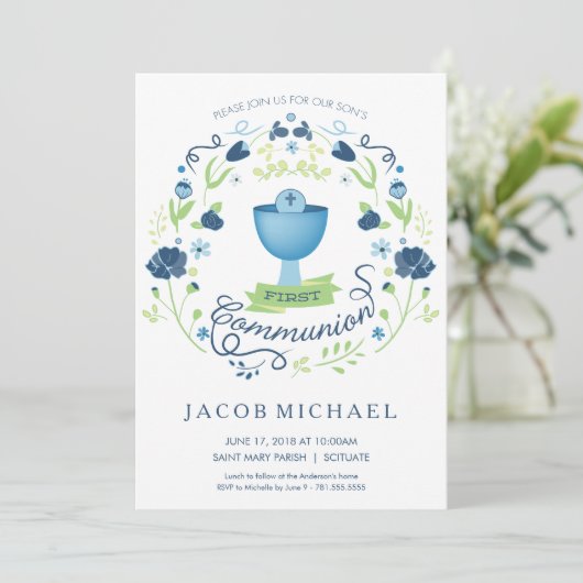 Uitnodigingskaart van de eerste Heilige Communie Kaart (Staand voorkant)