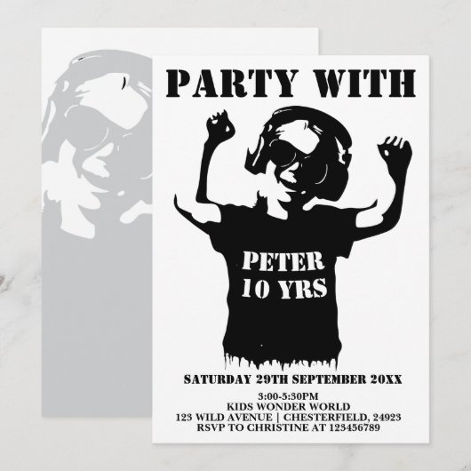 Uitnodigingskaart verjaardagsfeestje elektrische j kaart (Voorkant / Achterkant)