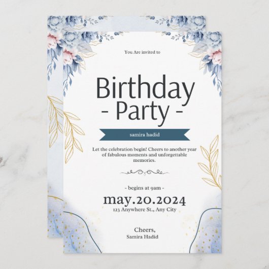 Uitnodigingskaart verjaardagsfeestje kaart (Voorkant / Achterkant)