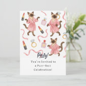 Uitnodigingskaart verjaardagsfeestje kat kaart (Staand voorkant)