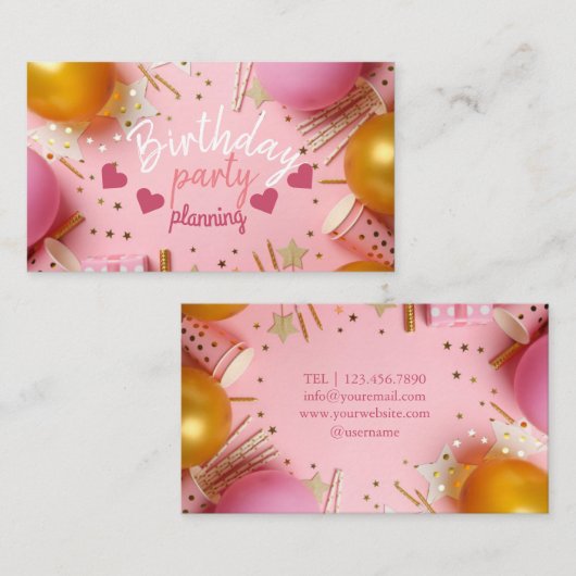 Uitnodigingskaart verjaardagsfeestje visitekaartje (Voorkant / Achterkant)
