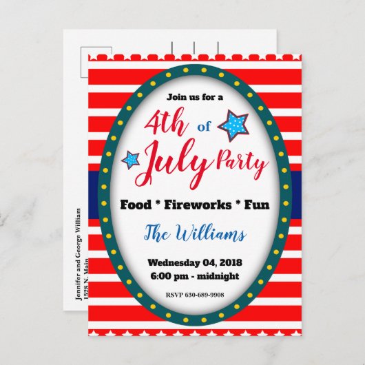 Uitnodigingskaart voor 4 juli achtertuinfeest uitnodiging briefkaart (Voorkant / Achterkant)