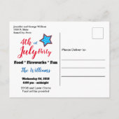 Uitnodigingskaart voor 4 juli achtertuinfeest uitnodiging briefkaart (Achterkant)