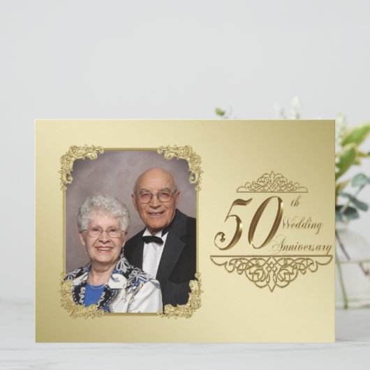 Uitnodigingskaart voor 50-jarig huwelijksjubileum  kaart (Staand voorkant)