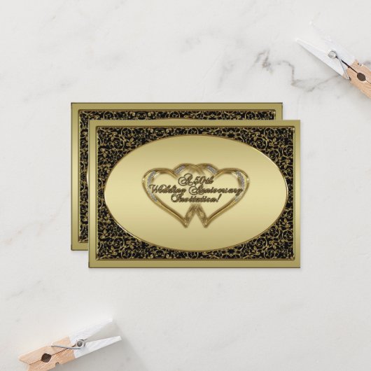 Uitnodigingskaart voor 50-jarig huwelijksjubileum  kaart (Voorkant / Achterkant in situ)